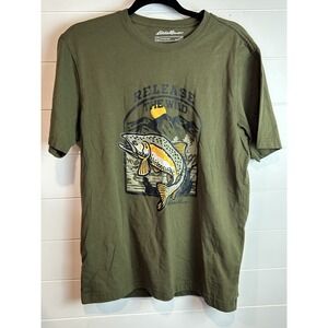 Men's Green Eddie‎ Bauer Tshirt Sz Medium "Release The Wild" Fish